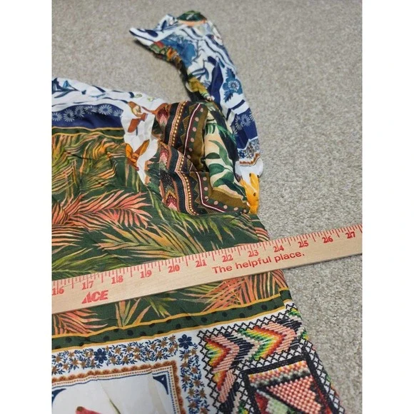 Farm Rio Tropical Mixed Scarfs Patterned Button Up Shirt Sz XL Beach Vacation - Picture 8 of 9